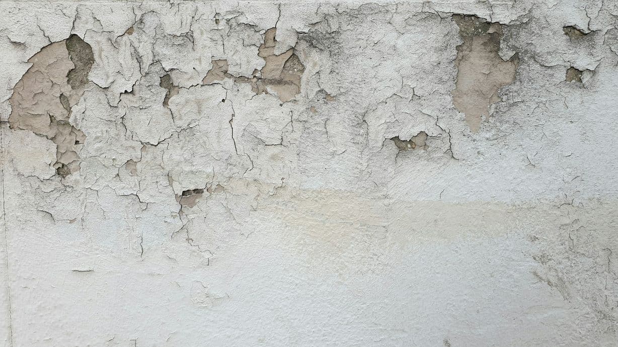 An old wall with paint and plaster flaking away in patches