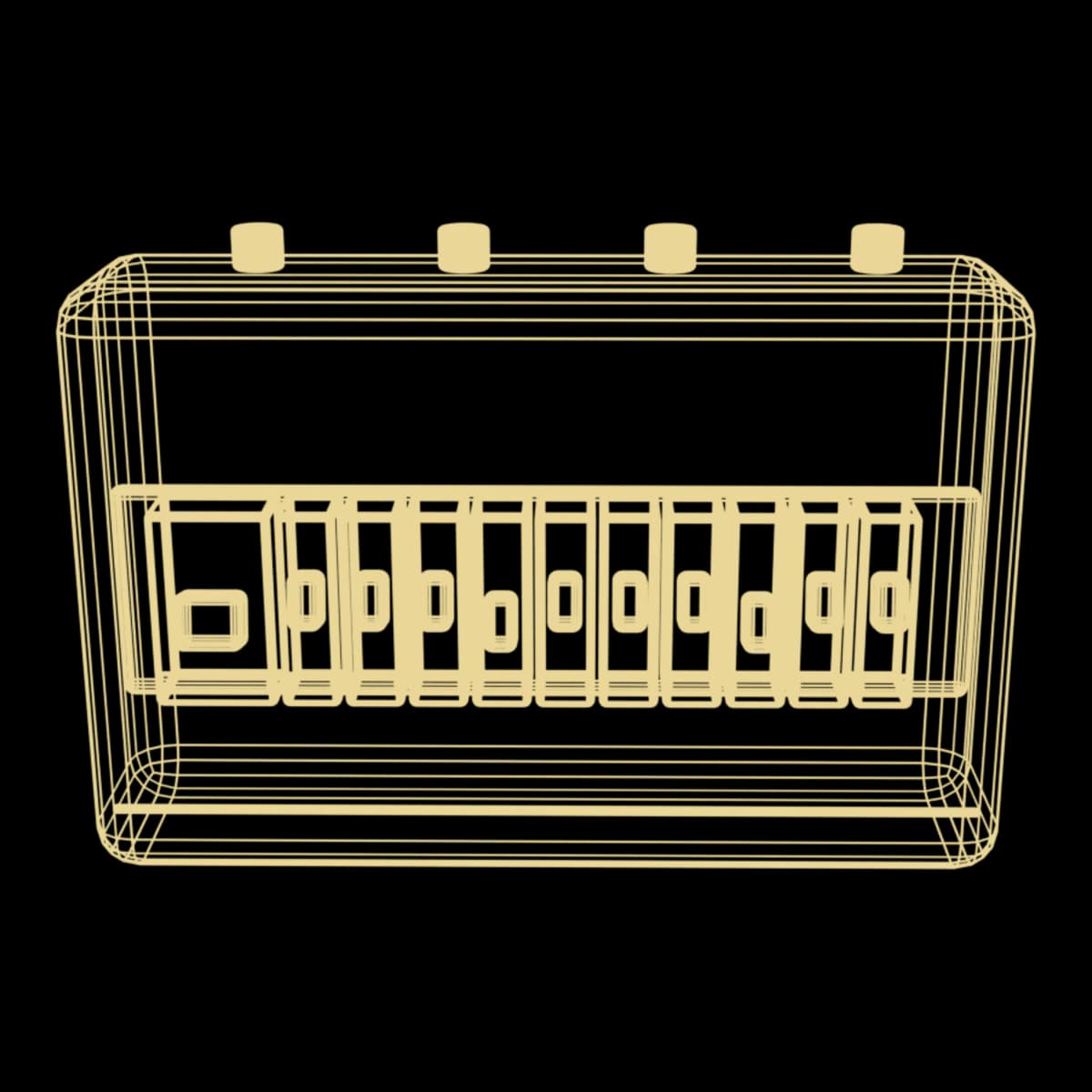 The same consumer unit drawn as a yellow inspection wireframe