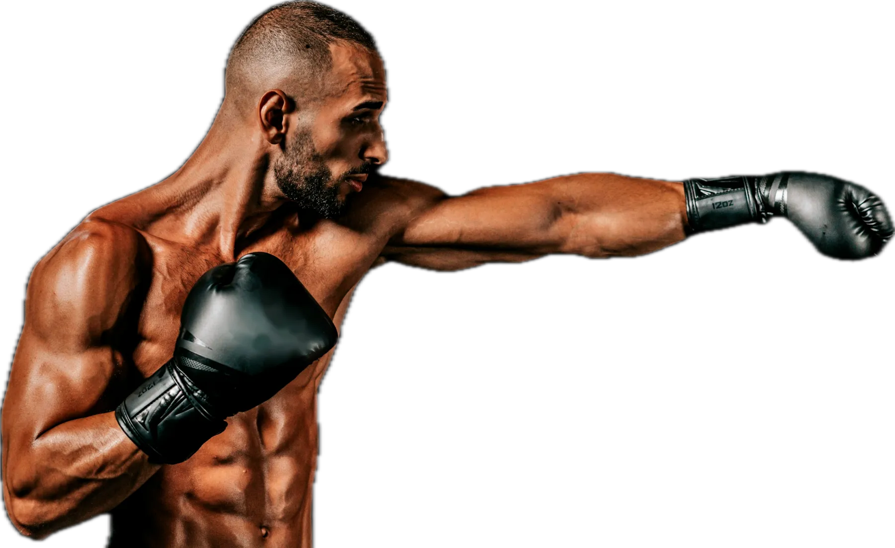 A boxer throwing a straight right, arm fully extended