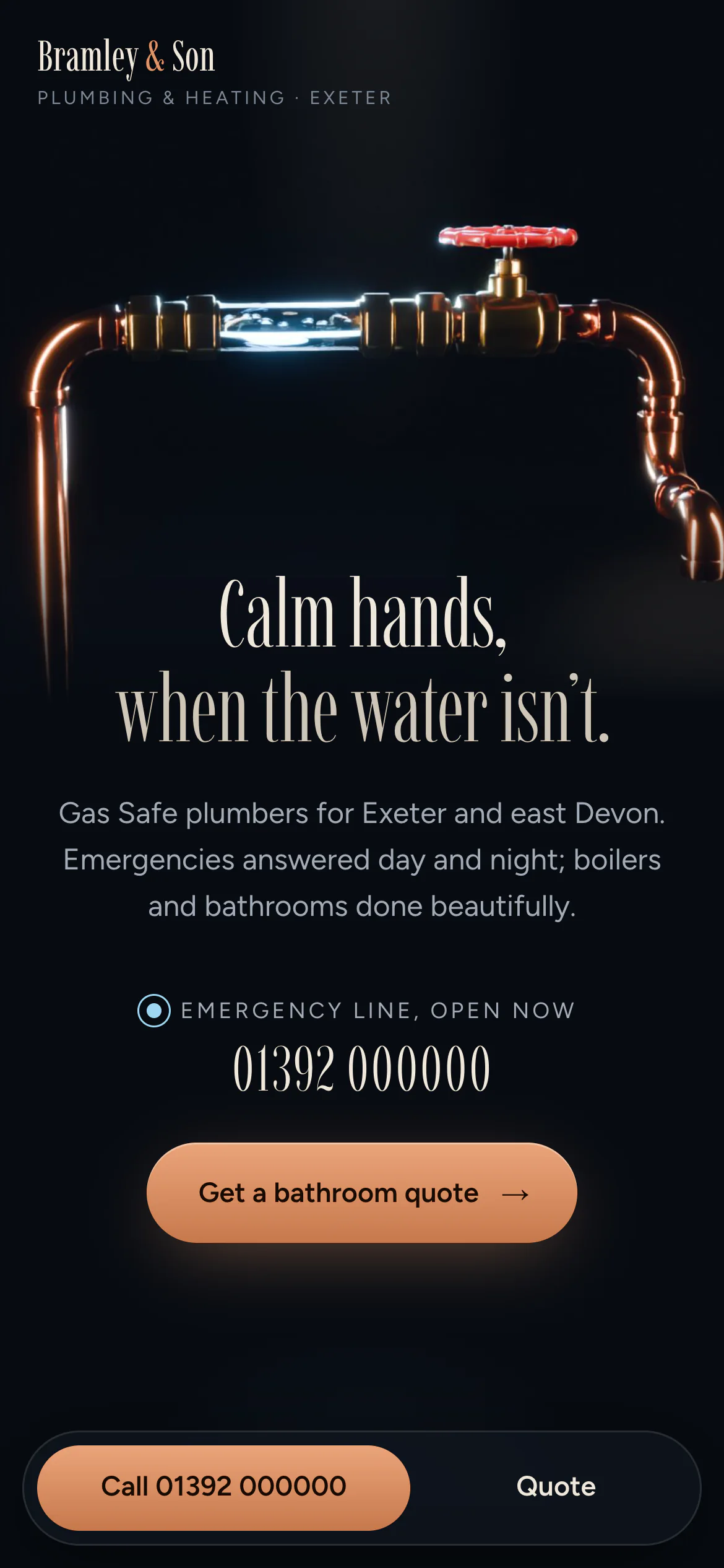 The Bramley & Son Plumbing & Heating website on a phone
