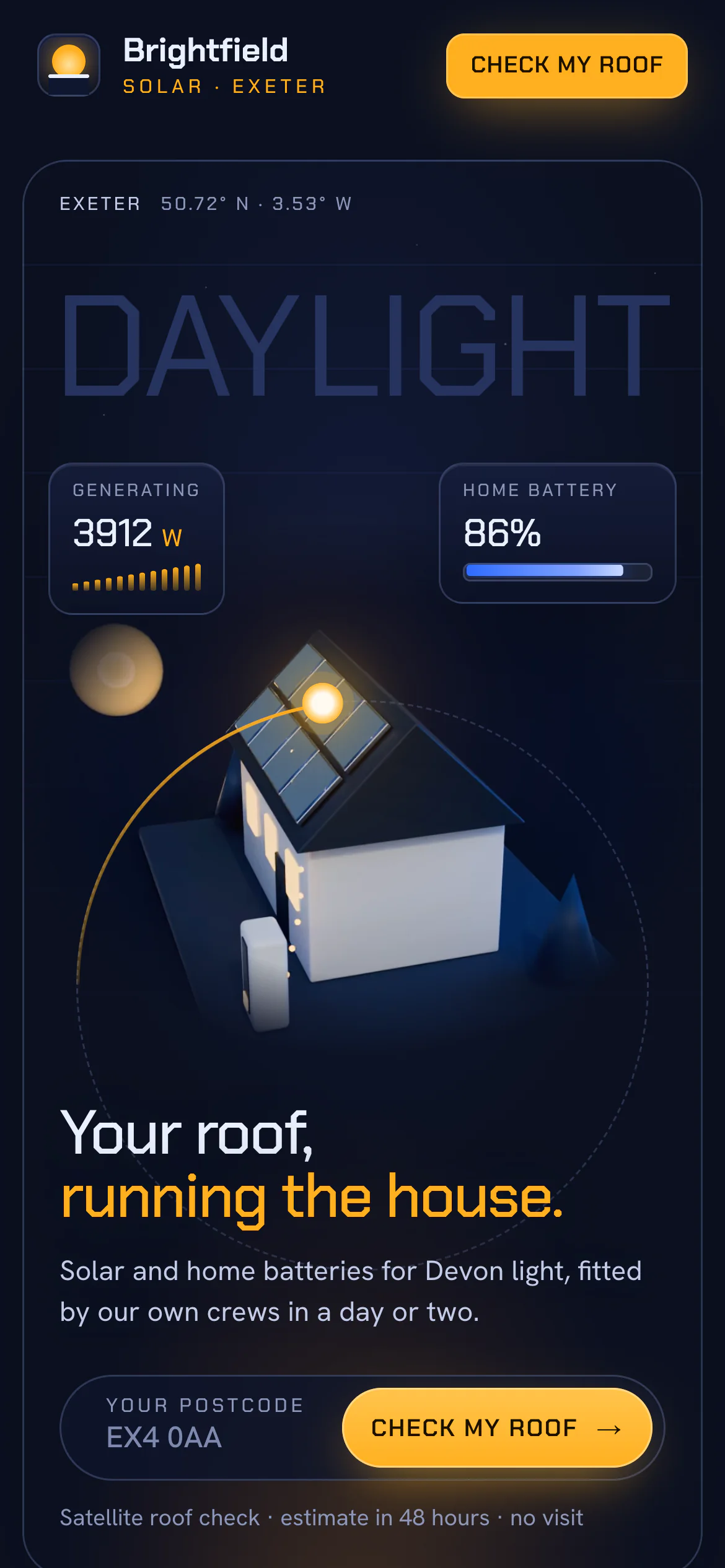 The Brightfield Solar website on a phone