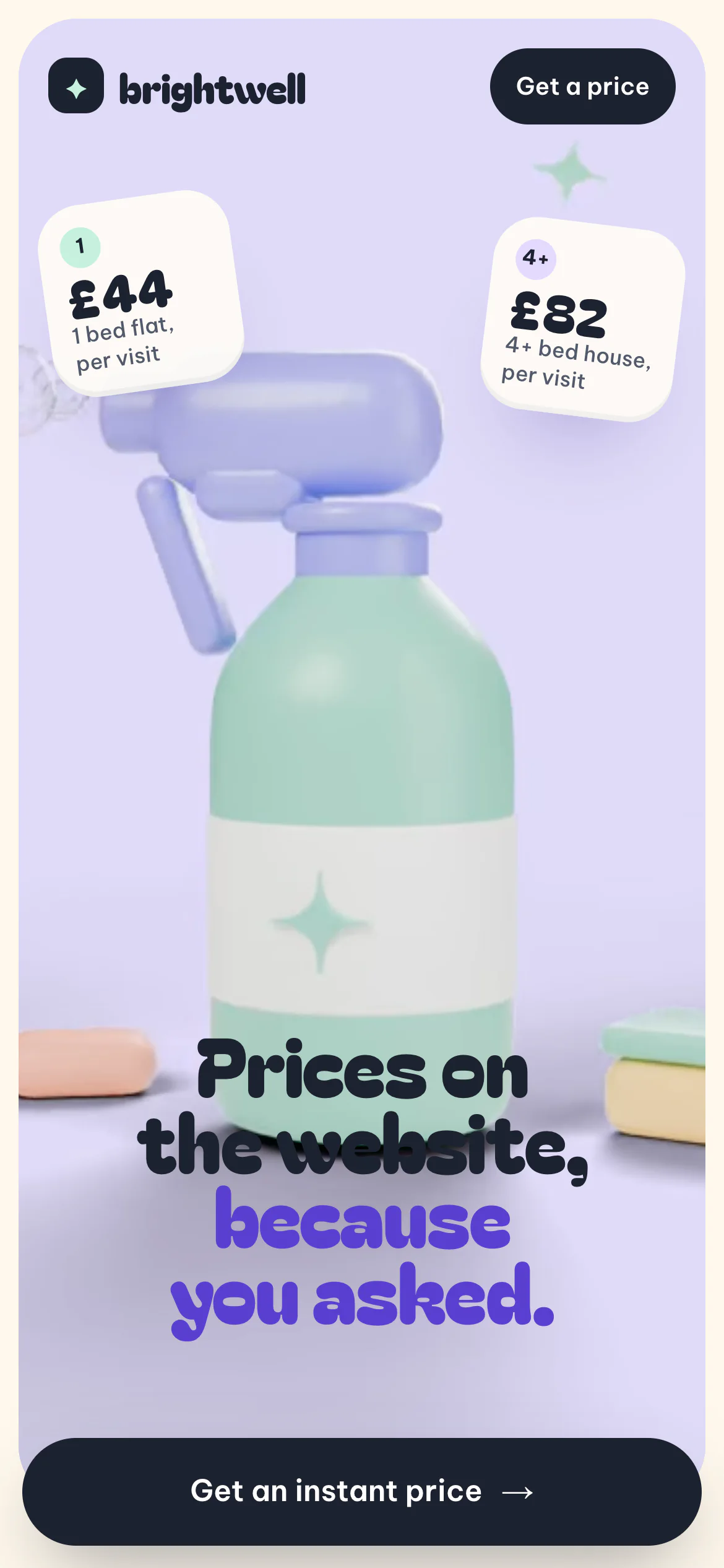 The Brightwell Cleaning website on a phone