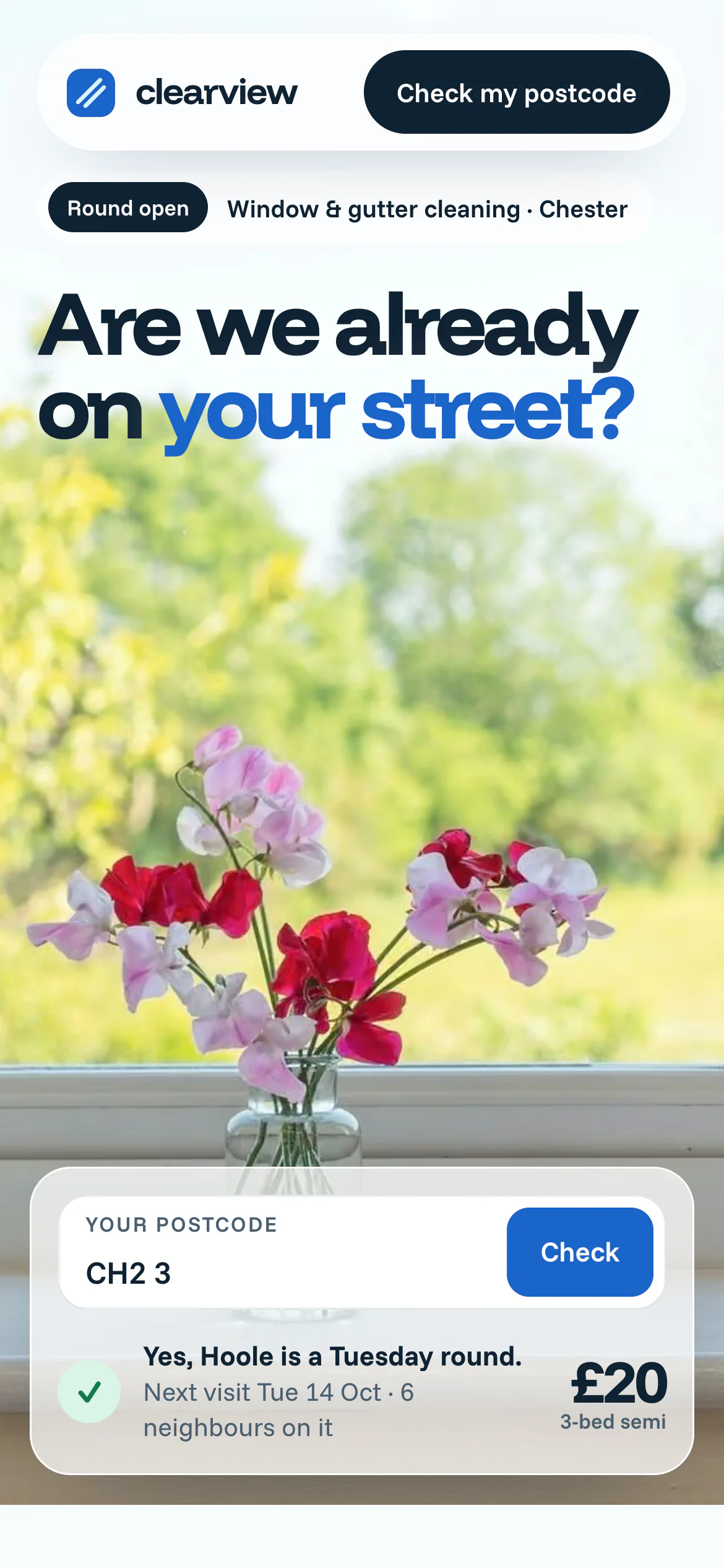 The Clearview Window & Gutter Cleaning website on a phone