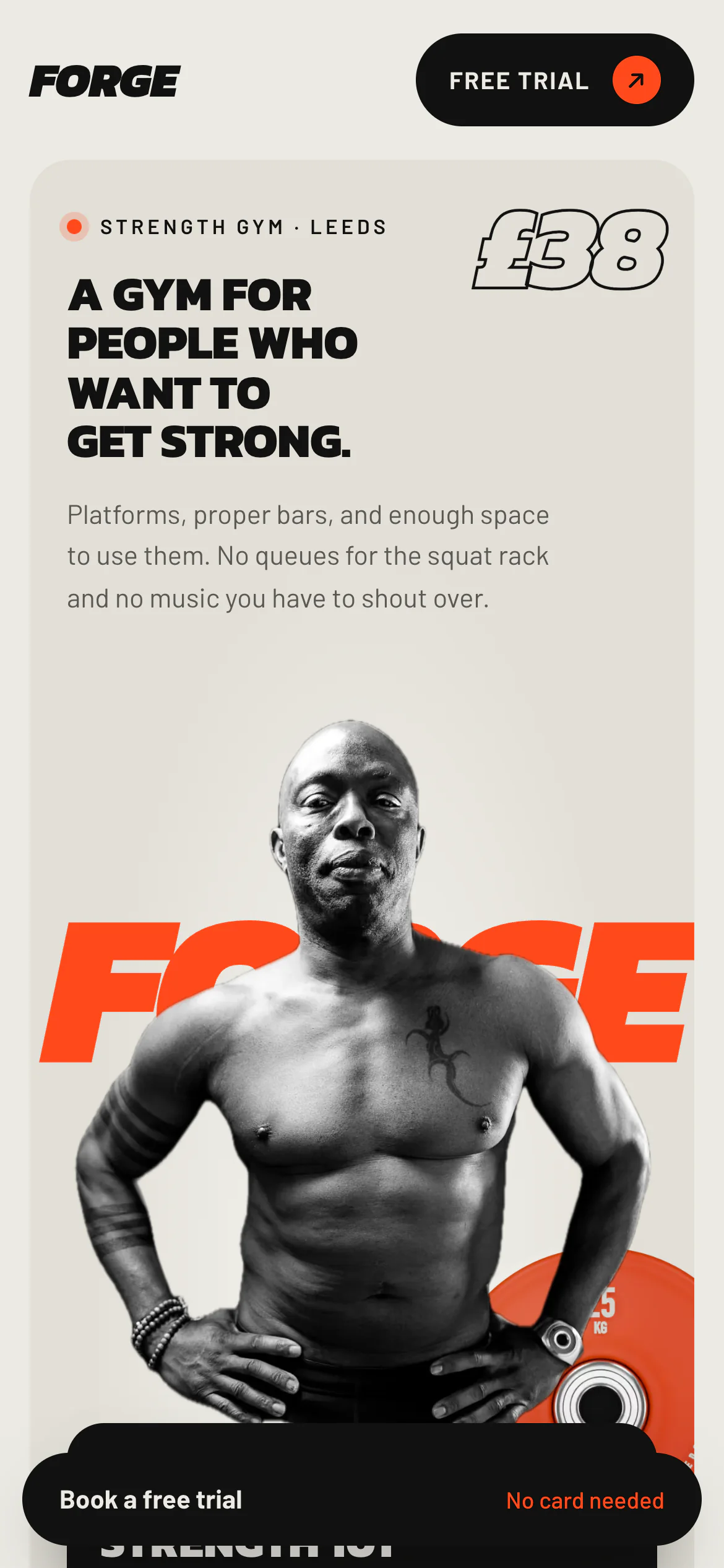 The Forge Strength Club website on a phone
