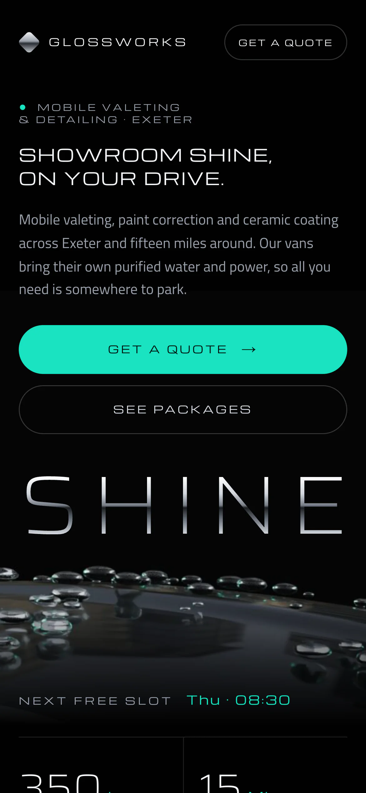 The Glossworks Valeting website on a phone