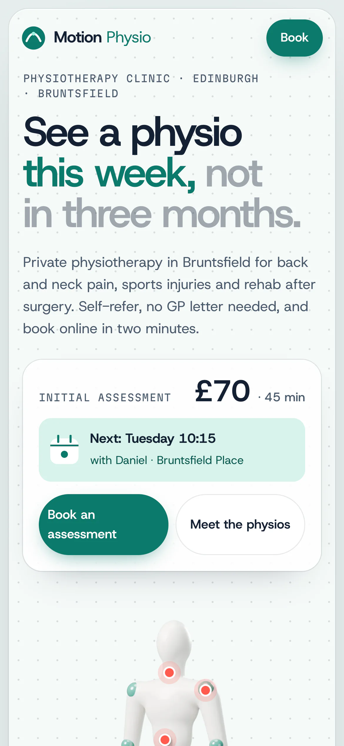 The Motion Physiotherapy Clinic website on a phone