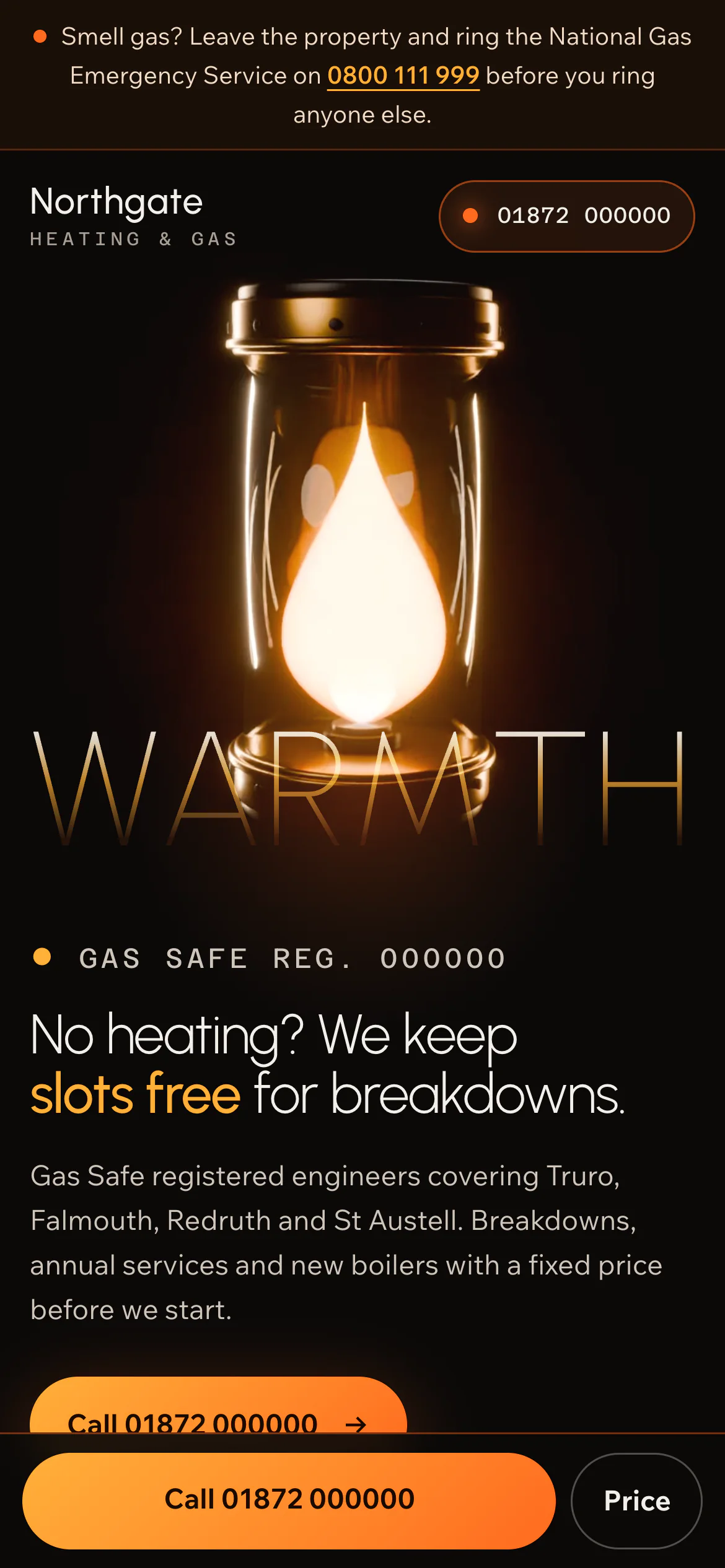The Northgate Heating & Gas website on a phone