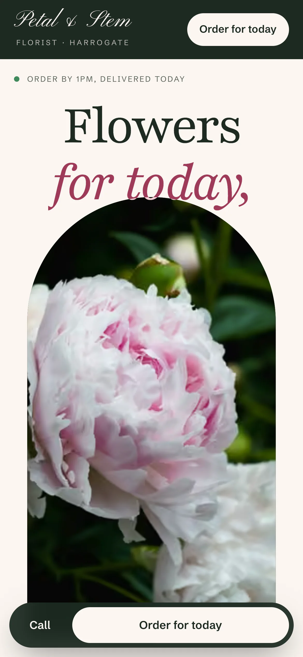 The Petal & Stem Florist website on a phone
