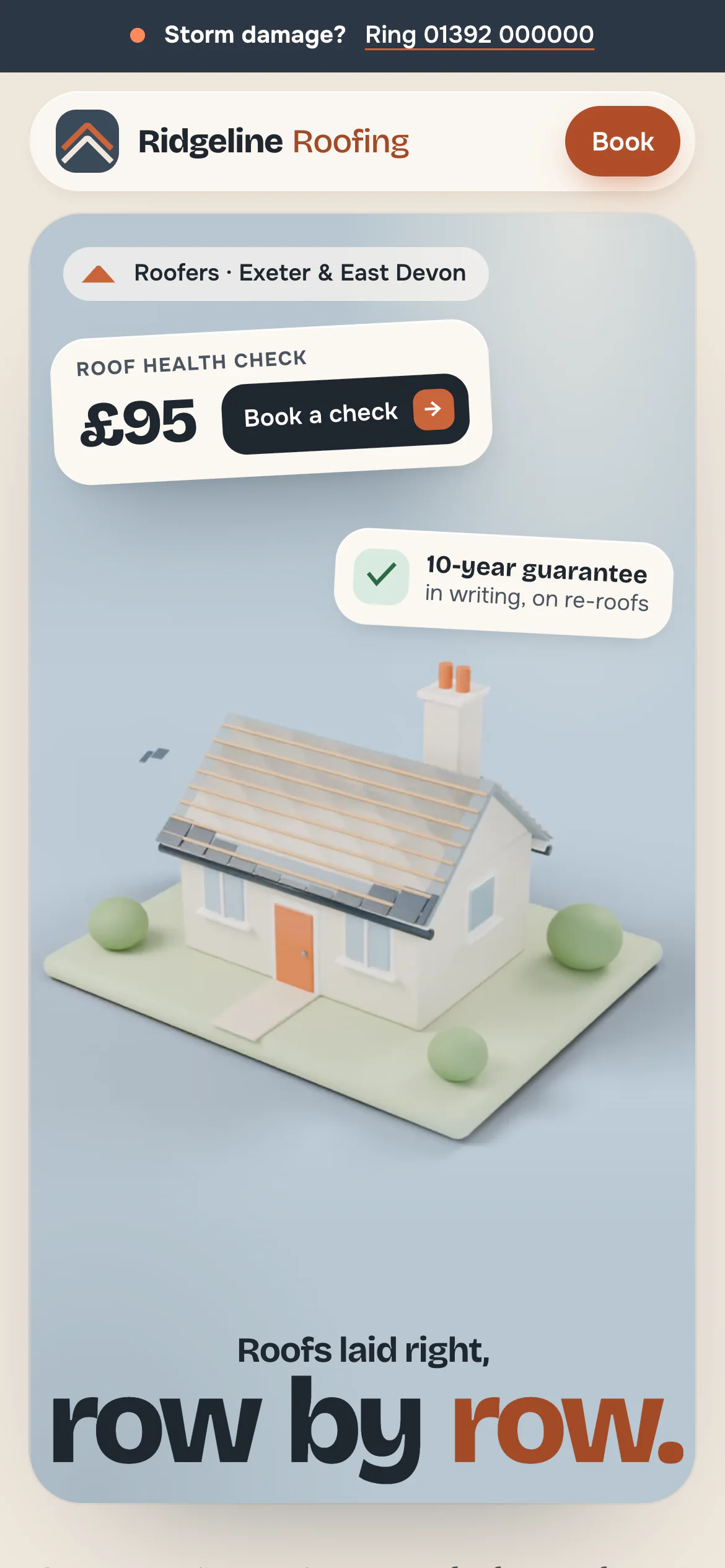 The Ridgeline Roofing website on a phone