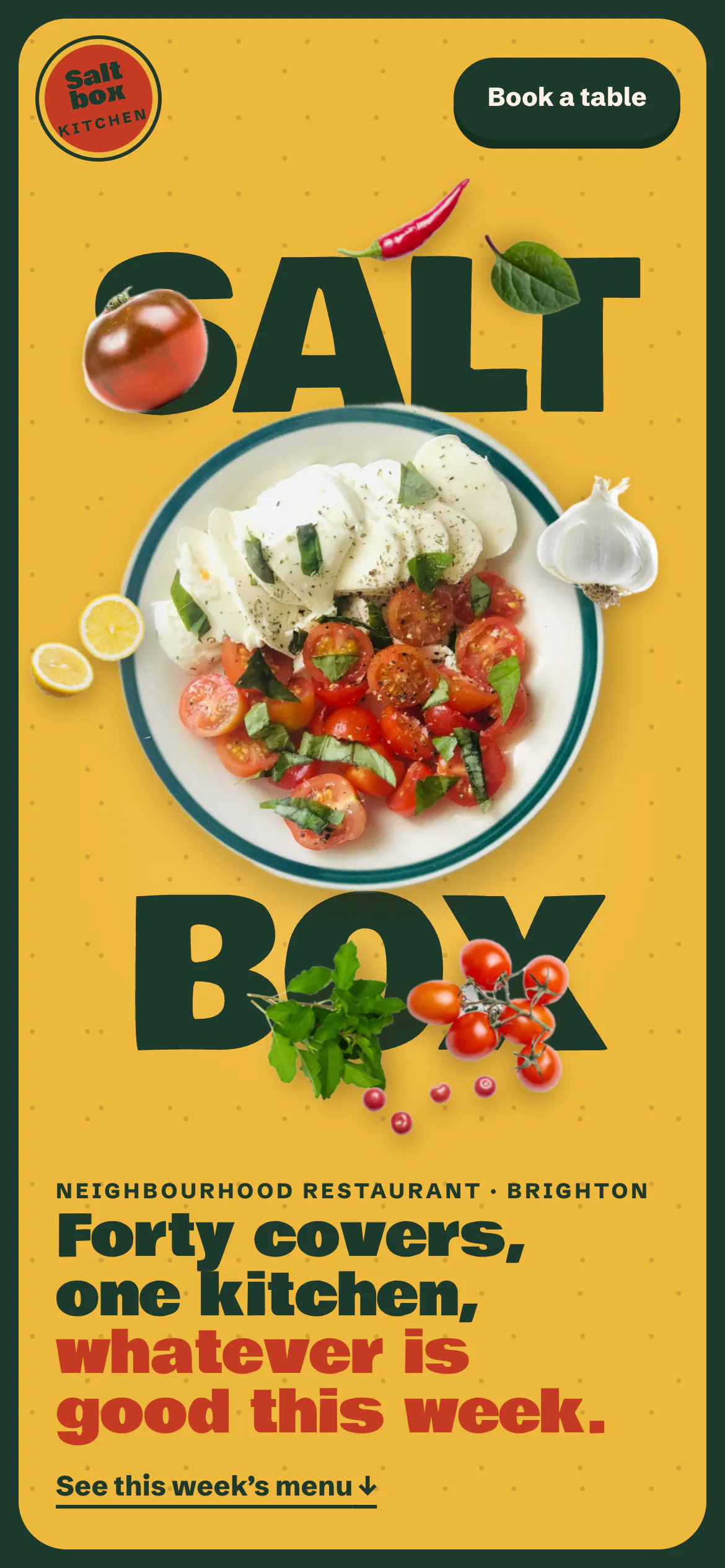 The Saltbox Kitchen website on a phone