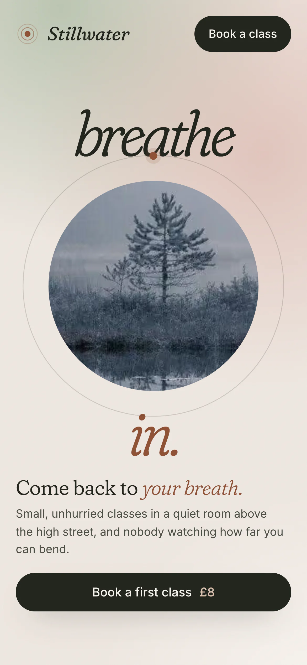 The Stillwater Yoga website on a phone