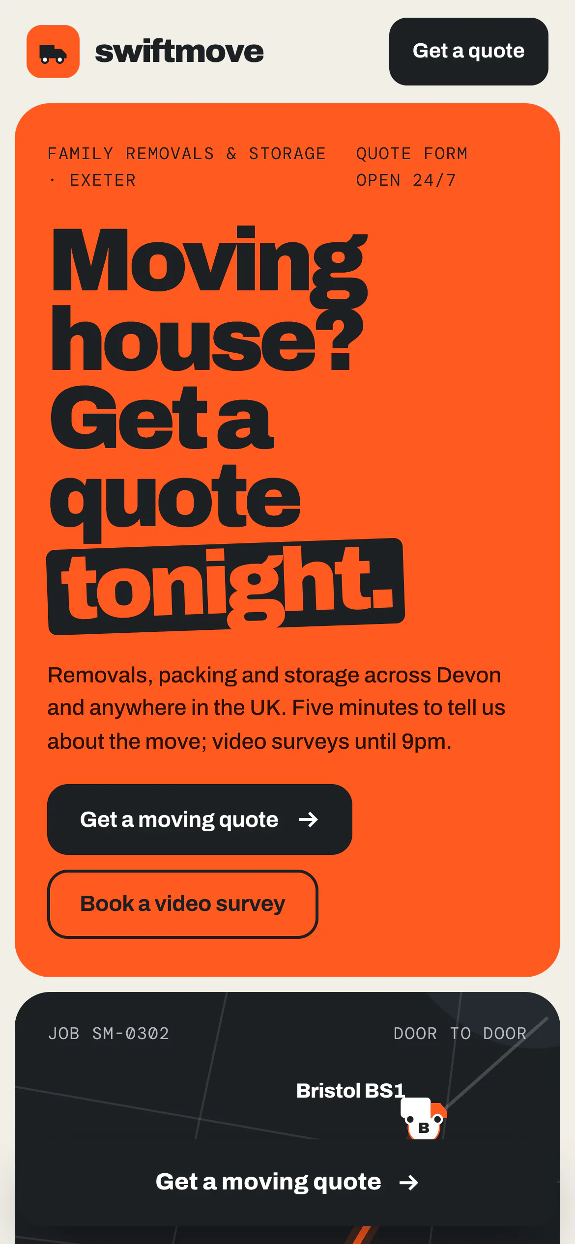 The Swiftmove Removals & Storage website on a phone