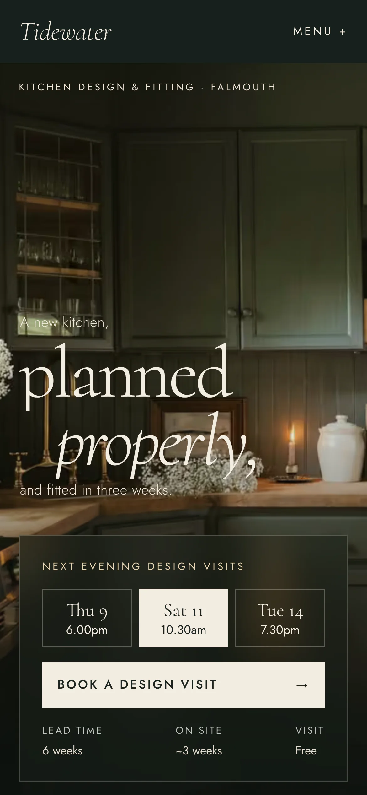 The Tidewater Kitchens website on a phone