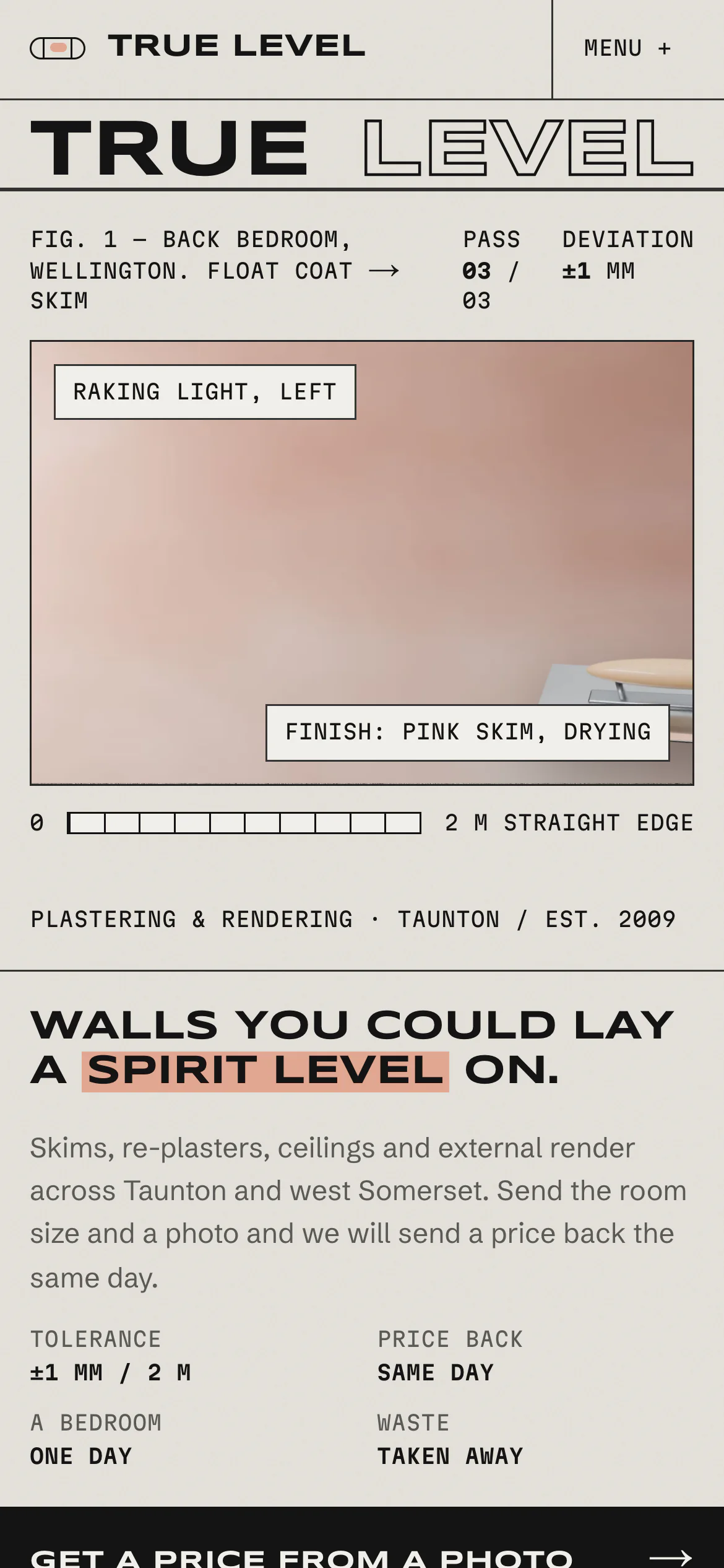 The True Level Plastering & Rendering website on a phone